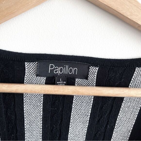 Papillon Blanc Dress Sweater Knit Tunic Black White Striped Women's L Pullover - Picture 3 of 7